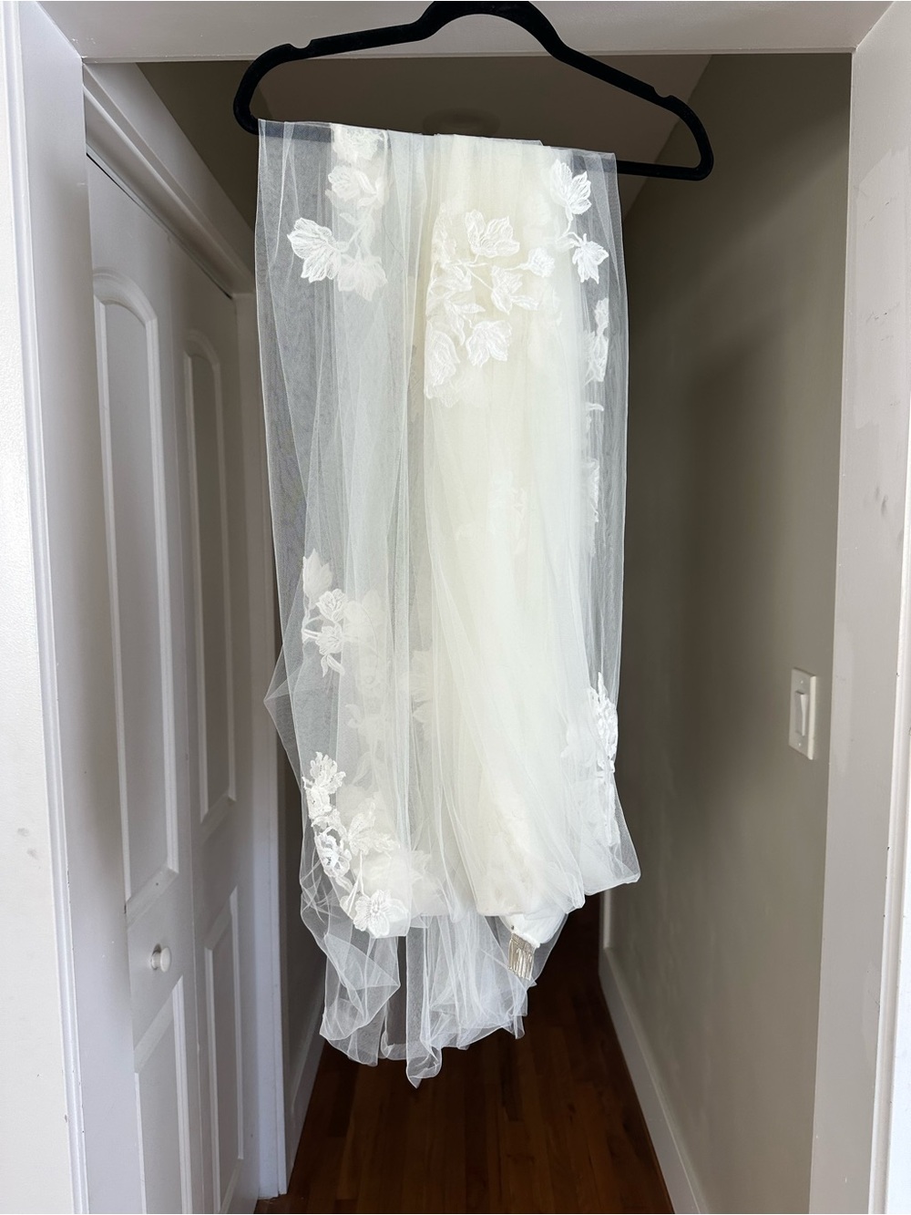 Ivory Cathedral Veil with Lace Appliqué